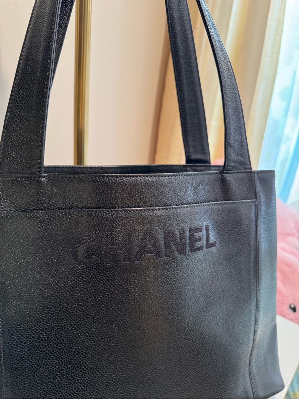 CHANEL Black Pebbled Leather Shoulder Tote - Picture 3 of 13